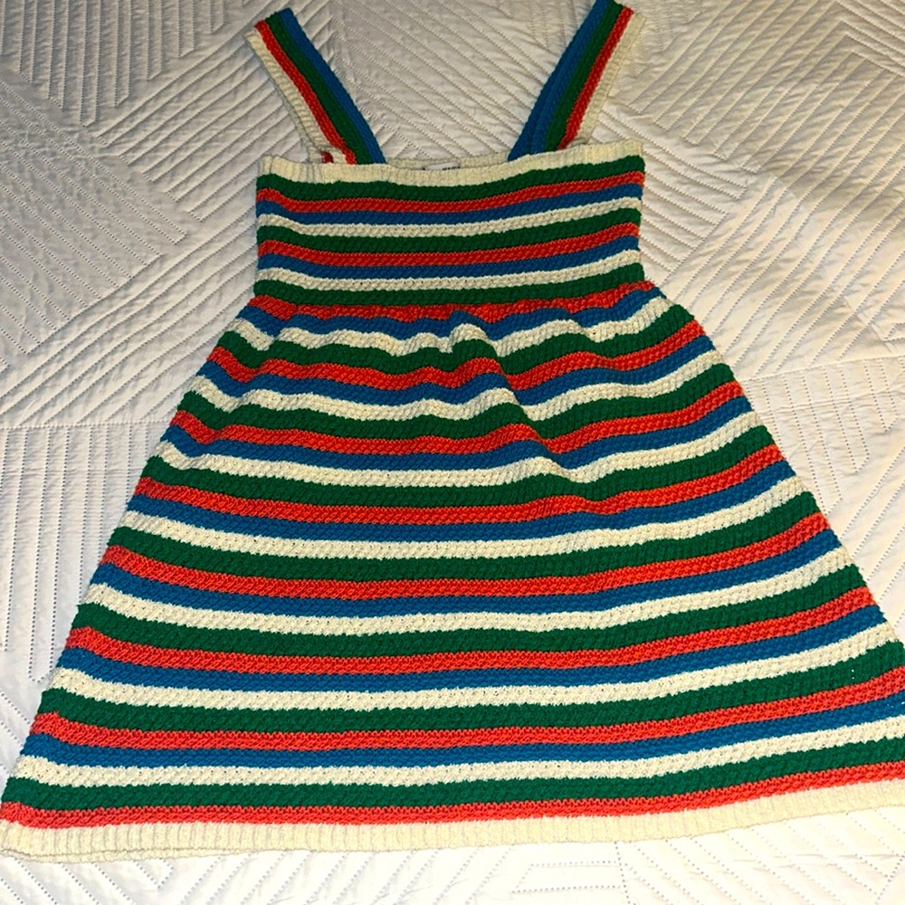ZARA Women's KNIT STRIPED Dress MEDIUM Summer Multi-Color Straps Crochet